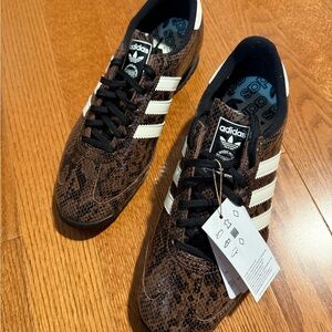 Adidas Brown and White Snake Pattern Sneakers